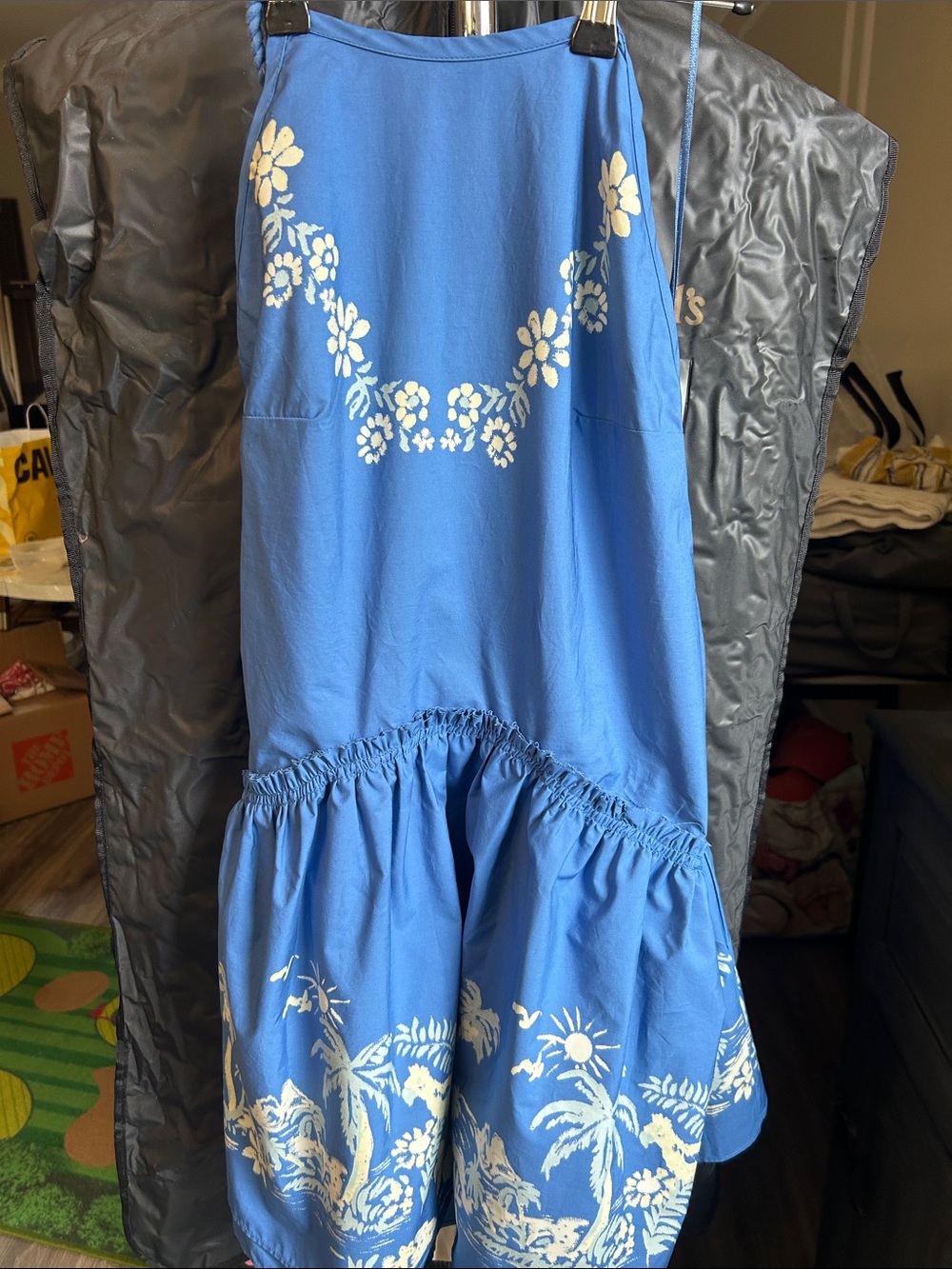 Free People Blue Sundress with Cream Floral Print